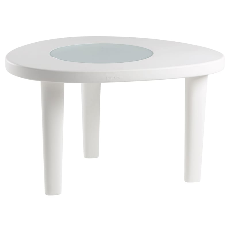 Jardin - Tables de jardin - Table ronde Coccodé plastique blanc / 100 x 120 cm - Slide - Blanc / Centre transparent - Polyéthylène recyclable, Verre trempé