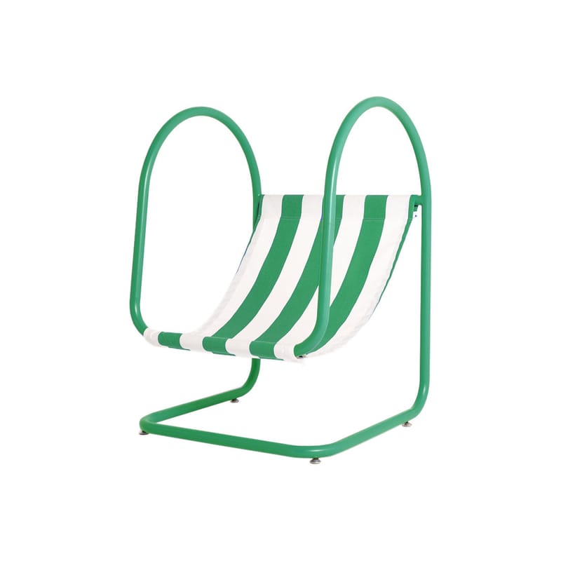 Mobilier - Fauteuils - Fauteuil Petit Parad métal vert / L 60 x H 90 cm - Exclusivité Made In Design - Axel Chay - Vert / Toile verte & blanche - Acier thermolaqué, Toile acrylique