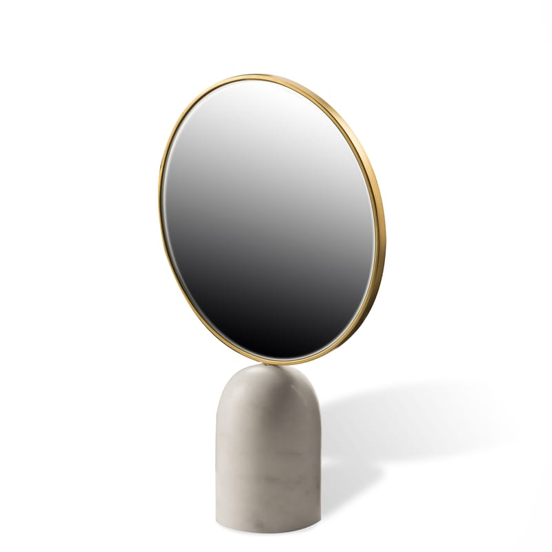 Décoration - Miroirs - Miroir à poser Round pierre blanc / Marbre - Pols Potten - Blanc - Fer plaqué laiton, Marbre, Verre