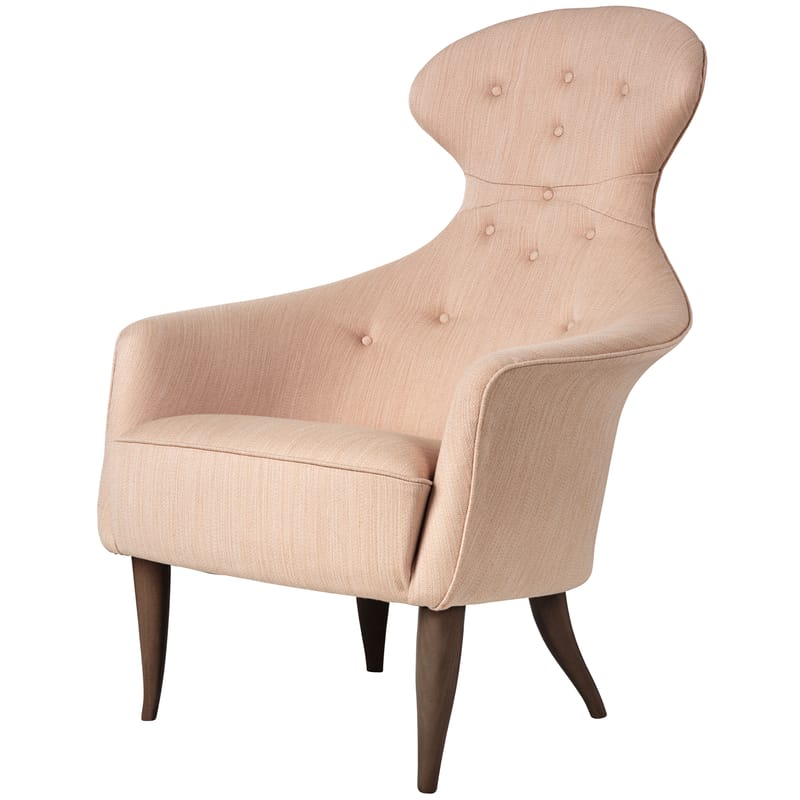 Furniture - Armchairs - Eva Padded armchair textile pink natural wood / Reissue 1956 - Gubi - Pink - Legs : Dark Walnut - Kvadrat fabric, Solid walnut