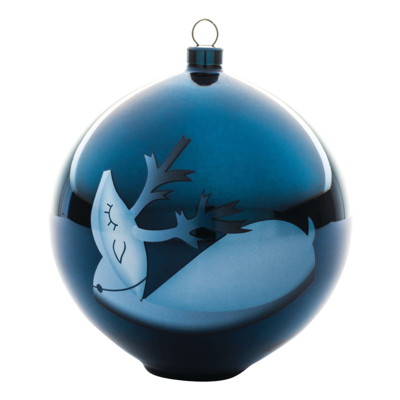Décoration - Décorations de Noël - Boule de Noël Blue christmas verre bleu - Alessi - Renne - Verre soufflé décoré à la main