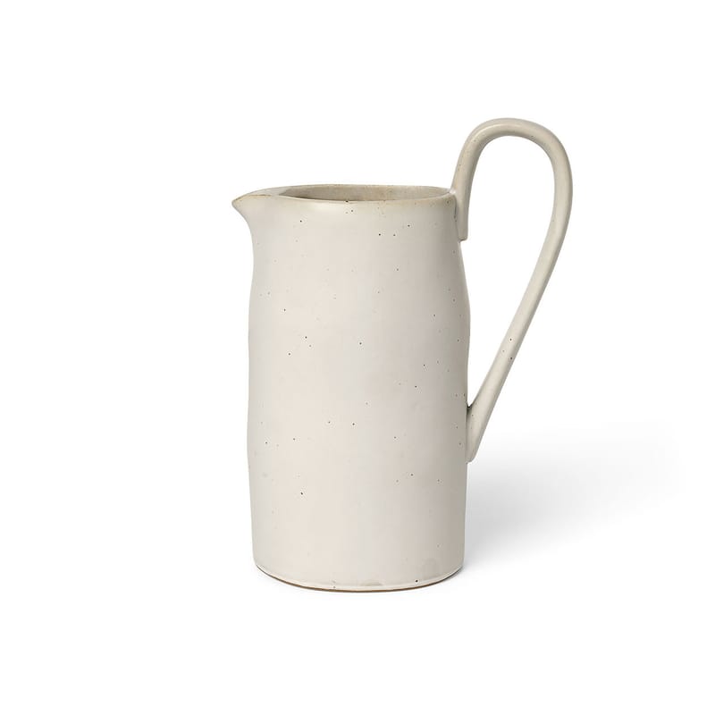Table et cuisine - Carafes et décanteurs - Carafe Flow céramique blanc / 1 L - Ferm Living - Blanc cassé moucheté - Porcelaine émaillée