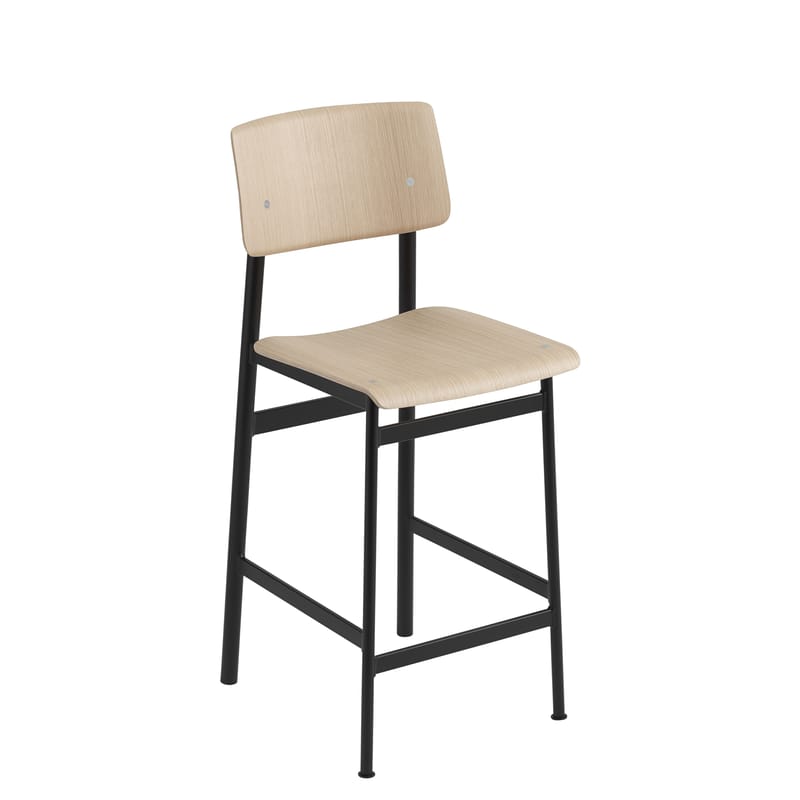 Mobilier - Tabourets de bar - Chaise de bar Loft bois naturel / H 65 cm - Muuto - Noir / Chêne - Acier laqué époxy, Contreplaqué de chêne verni