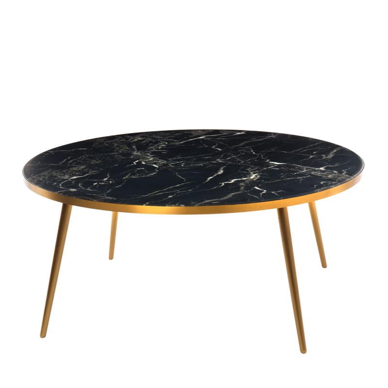 Furniture - Coffee Tables -  Coffee table plastic material stone black / Ø 80 x H 35 - Marble look - Pols Potten - Black - Resin, Stainless steel