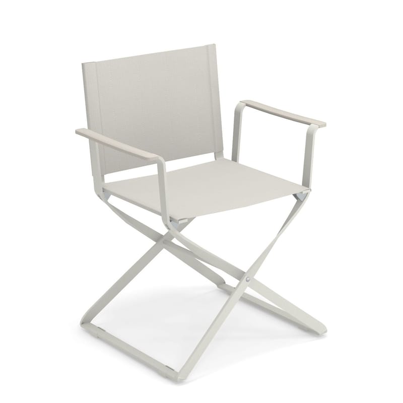 Mobilier - Chaises, fauteuils de salle à manger - Fauteuil pliant Ciak tissu blanc / Accoudoirs ABS - Emu - Blanc - ABS, Aluminium verni, Toile