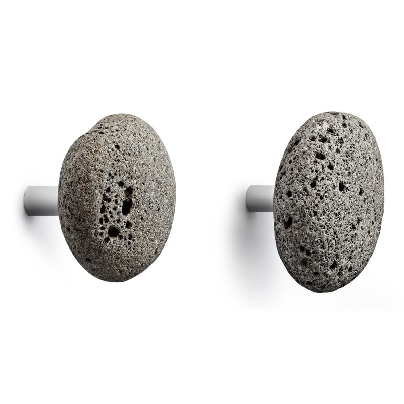 Mobilier - Portemanteaux, patères & portants - Patère Stone pierre gris / Lot de 2 - Normann Copenhagen - Gris - Acier inoxydable, Pierre