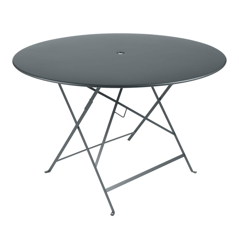 Jardin - Tables de jardin - Table pliante Bistro métal gris / Ø 117 cm -  6/8 personnes - Trou parasol - Fermob - Gris orage - Acier peint