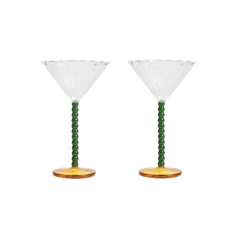 Table et cuisine - Verres  - Coupe à champagne Bold verre multicolore / Set de 2 - 15 cl - & klevering - Vert & jaune - Verre