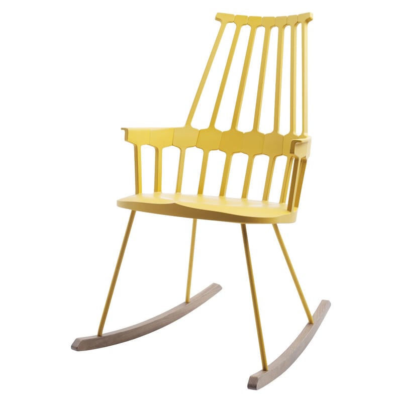 Mobilier - Fauteuils - Rocking chair Comback plastique jaune bois naturel - Kartell - Jaune/Bois - Frêne teinté, Technopolymère thermoplastique