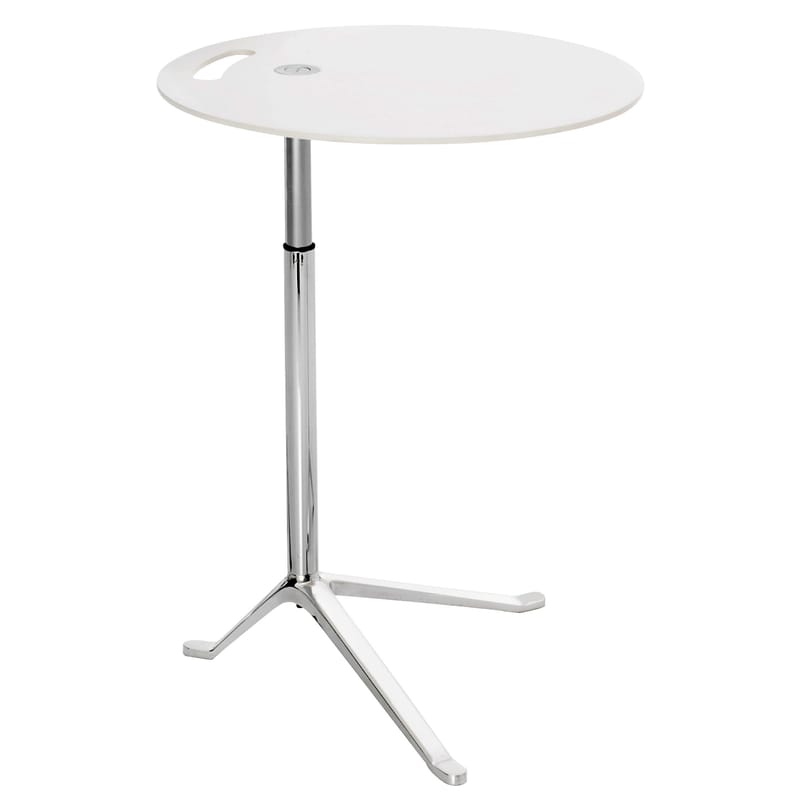 Furniture - Coffee Tables - Little Friend Small table metal wood white Adjustable height - H 50 /73 cm x Ø 45 cm - Fritz Hansen - White - Laminate, Polished aluminium