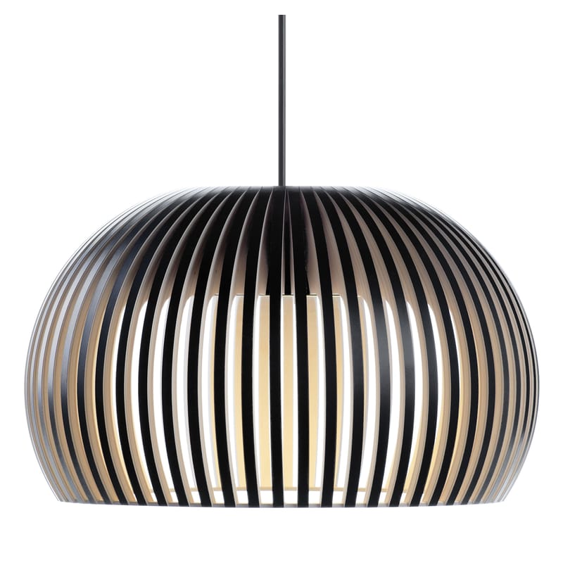 Luminaire - Suspensions - Suspension Atto bois noir LED /  Ø 34 cm - Secto Design - Noir / Câble noir - Lattes de laminé de bouleau, Textile