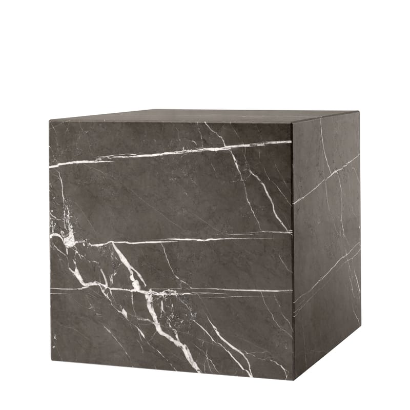 Mobilier - Tables basses - Table d\'appoint Plinth Cubic pierre gris / Marbre - 40 x 40 x H 40 cm - Audo Copenhagen - Marbre Kendzo (gris) - Bois d\'acacia, Marbre