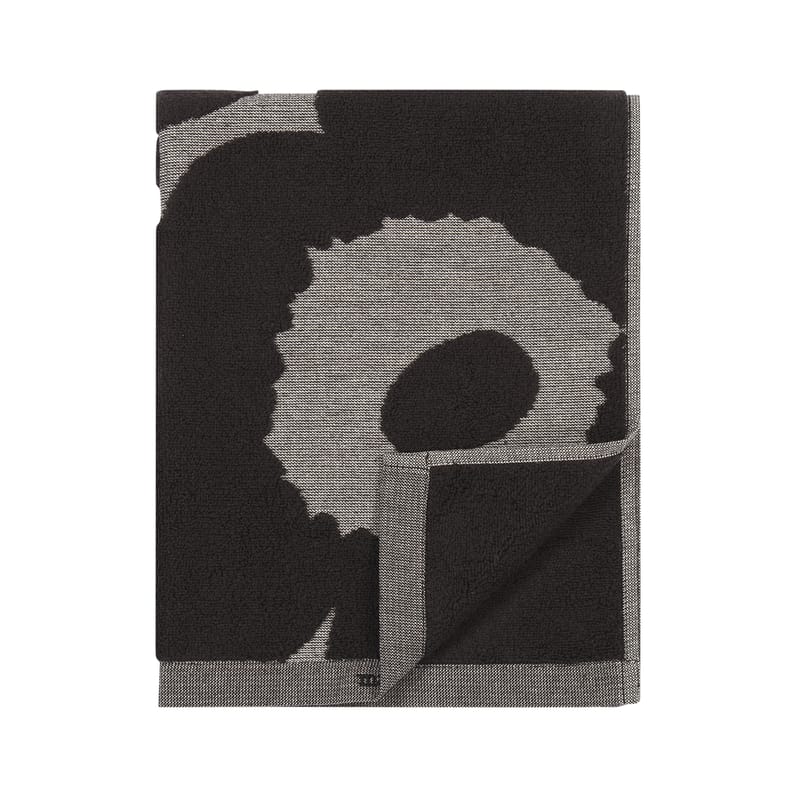Accessoires - Accessoires für das Bad - Badetuch Unikko textil grau schwarz / 50 x 100 cm - Marimekko - Unikko / schwarz & grau - Baumwolle