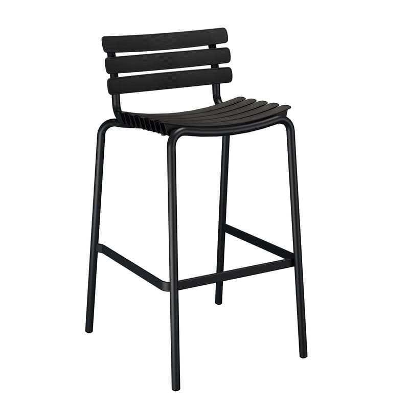 Mobilier - Tabourets de bar - Chaise de bar ReCLIPS plastique noir / H 76 cm - Plastique recyclé - Houe - Noir - Aluminium thermolaqué, Plastique recyclé