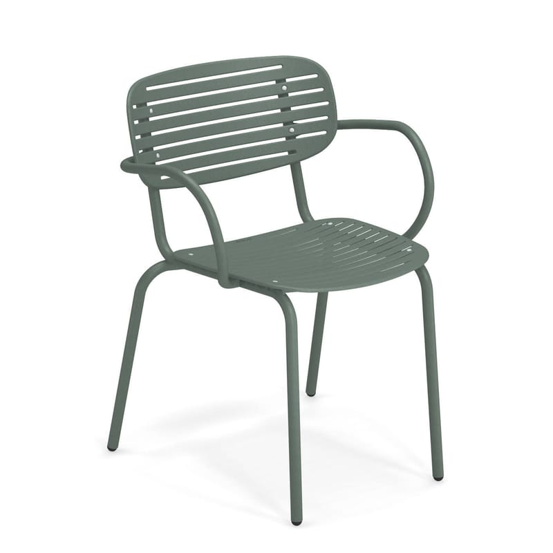 Mobilier - Chaises, fauteuils de salle à manger - Fauteuil empilable Mom métal vert - Emu - Vert foncé - Acier verni