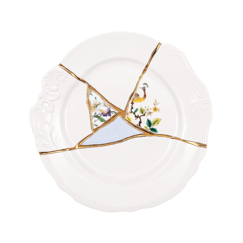 Table et cuisine - Assiettes - Assiette Kintsugi céramique blanc / or fin - Seletti - Blanc & or / Motifs multicolores - Or, Porcelaine