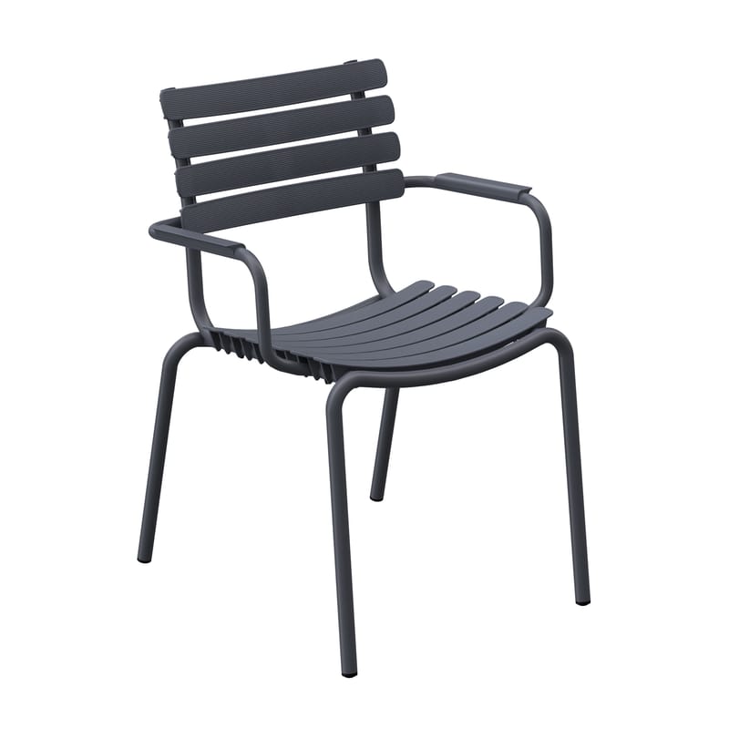 Mobilier - Chaises, fauteuils de salle à manger - Fauteuil empilable ReCLIPS plastique gris / Accoudoirs métal - Plastique recyclé - Houe - Gris - Aluminium thermolaqué, Plastique recyclé