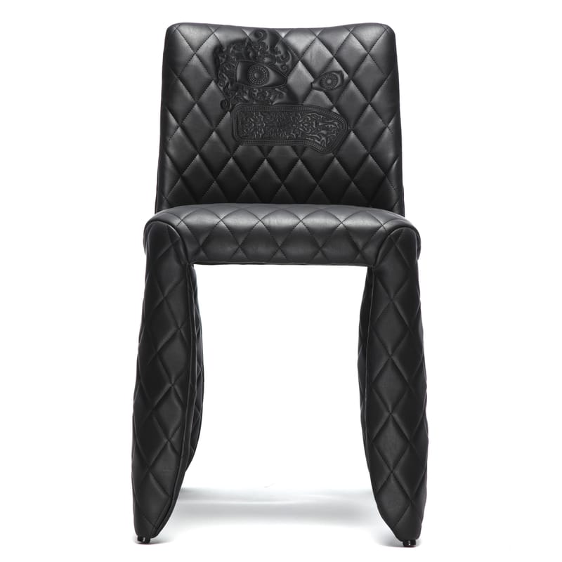 Möbel - Stühle  - Gepolsterter Stuhl Monster leder schwarz Modell mit Stickerei - Moooi - Schwarz - bestickt - Synthetik-Leder