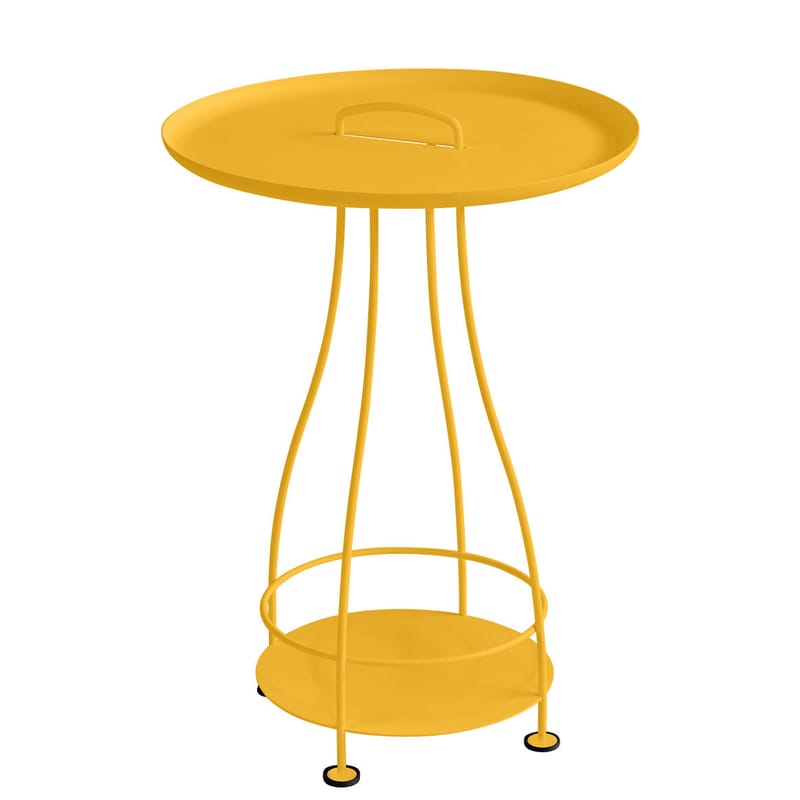 Mobilier - Tables basses - Guéridon Happy Hour métal jaune / Ø 44 x H 64 cm - Plateau amovible - Fermob - Miel - Acier, Aluminium