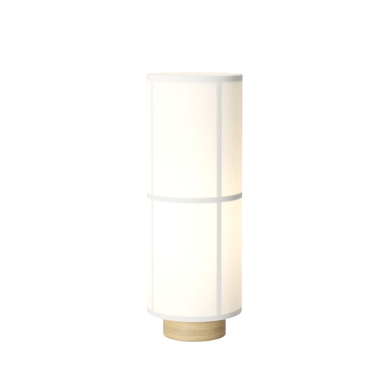 Luminaire - Lampes de table - Lampe de table Hashira tissu blanc / Ø 18 x H 49,5 cm - Lin - Audo Copenhagen - Blanc / chêne clair - Acier, Chêne, Lin