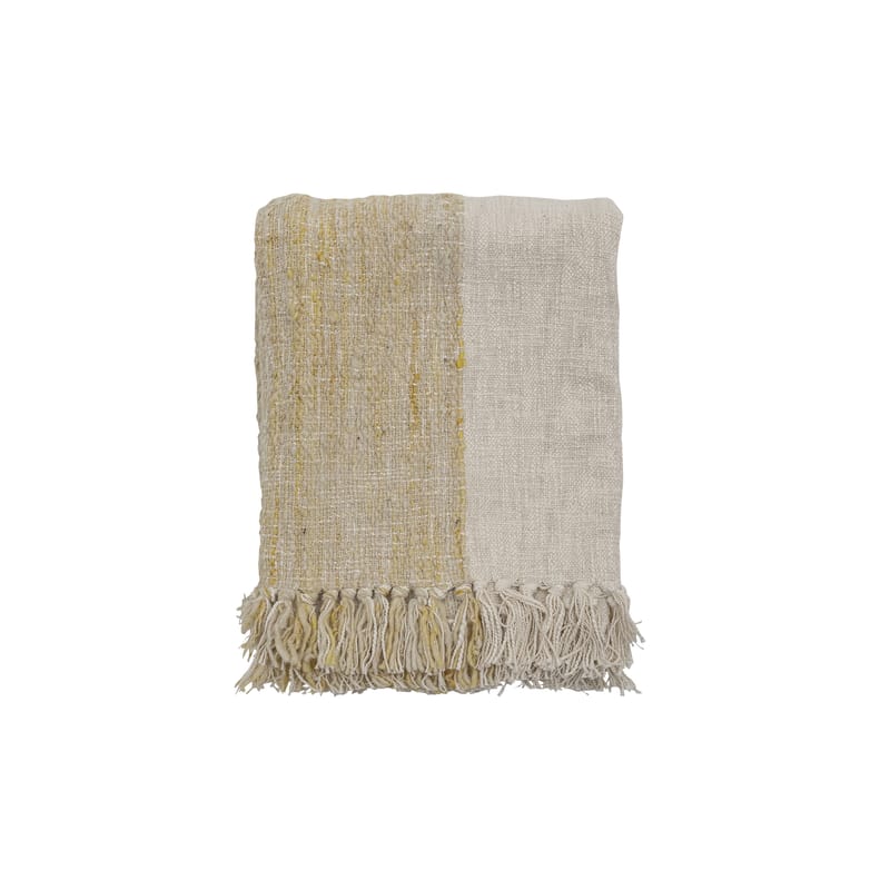 Tendances - Petits prix - Plaid Giuliana tissu beige / 150 x 125 cm - Bloomingville - Naturel & jaune - Coton, Laine, Polyester