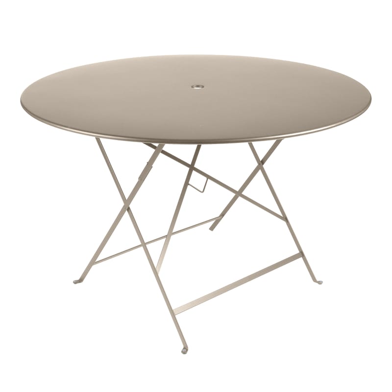 Jardin - Tables de jardin - Table pliante Bistro métal beige / Ø 117 cm -  6/8 personnes - Trou parasol - Fermob - Muscade - Acier peint