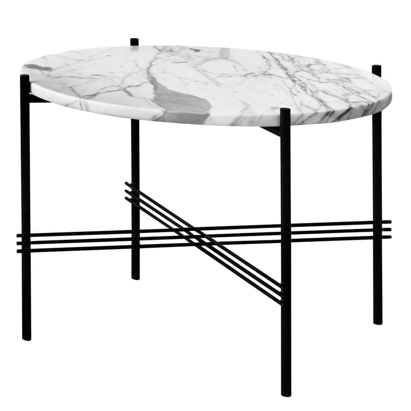 Furniture - Coffee Tables - TS Coffee table metal stone white black / Ø 80 cm - H 35 cm - Marble - Gubi - Black - Top : White Marble - Carrare marble, Lacquered metal