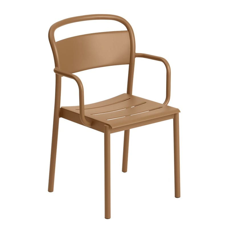 Mobilier - Chaises, fauteuils de salle à manger - Fauteuil empilable Linear métal marron beige - Muuto - Caramel - Acier