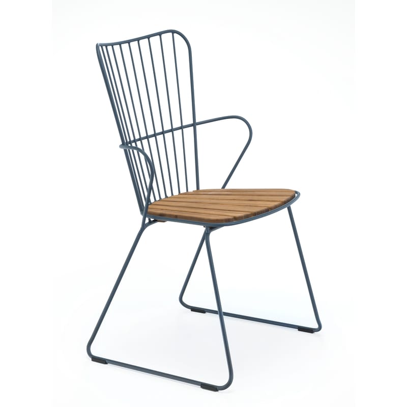 Mobilier - Chaises, fauteuils de salle à manger - Fauteuil Paon métal bleu bois naturel / bambou - Houe - Fauteuil / Bleu - Acier revêtement poudre, Bambou