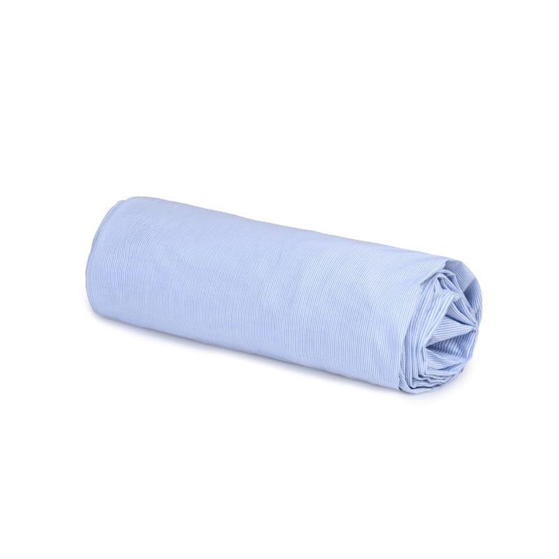 Decoration - Bedding & Bath Towels -  Fitted sheet 180 x 200 cm textile blue / 180 x 200 cm - Washed cotton percale - Au Printemps Paris - Blue stripes - Washed cotton percale