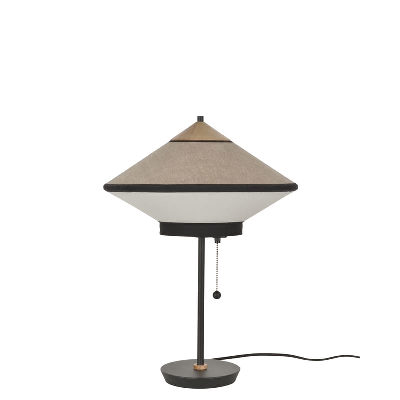 Luminaire - Lampes de table - Lampe de table Cymbal tissu beige / Ø 35 cm - Velours - Forestier - Naturel - Chêne, Métal laqué, Tissu coton tissé, Velours