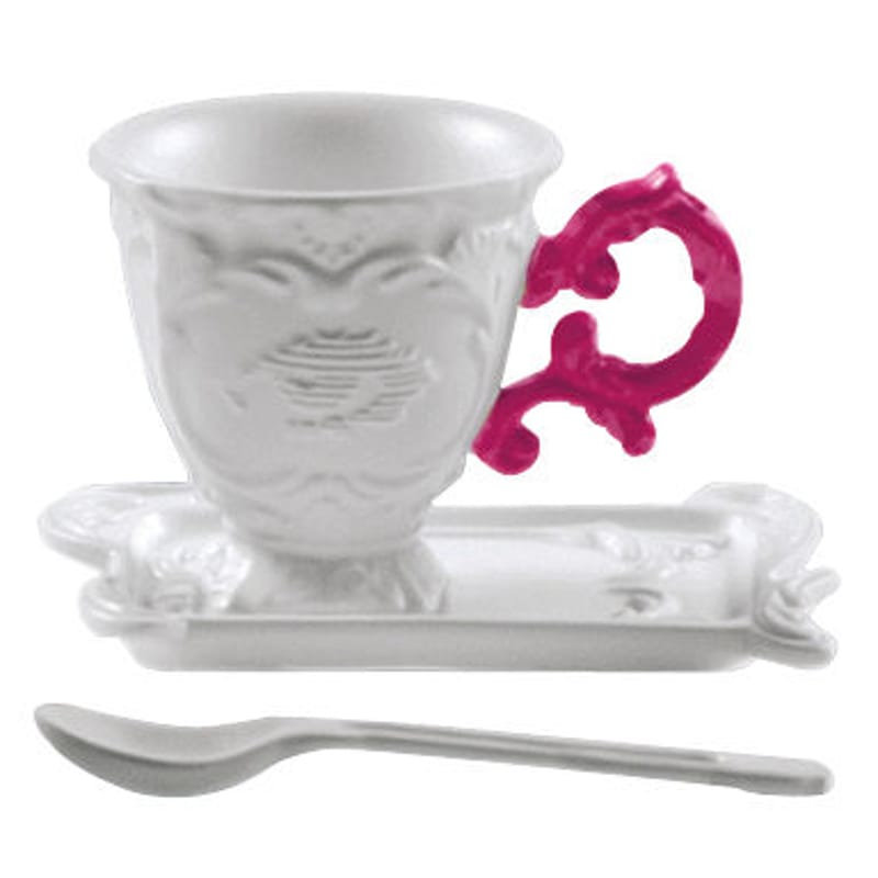 Table et cuisine - Tasses et mugs - Tasse à café I-Coffee céramique rose / Set tasse + soucoupe + cuillère - Seletti - Fuchsia - Porcelaine