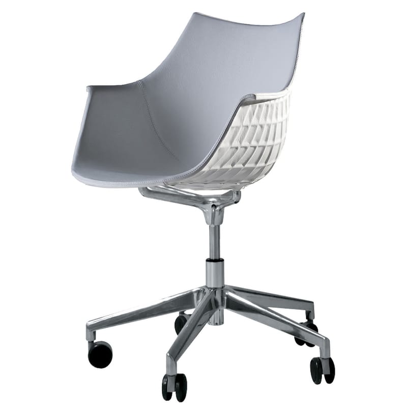Furniture - Office Chairs - Méridiana Armchair on casters metal leather white Leather - Driade - White leather - Chromed steel, Leather, Polycarbonate