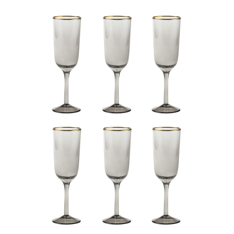 Table et cuisine - Verres  - Flûte à champagne Decò verre gris / Set de 6 - H 19,5 cm - Bitossi Home - Gris - Verre soufflé