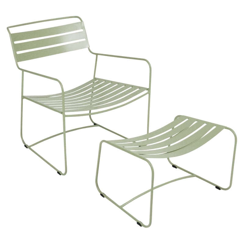 Furniture - Armchairs - Surprising Lounger Set armchair & footrest metal green With footrest - Fermob - Willow green - Steel