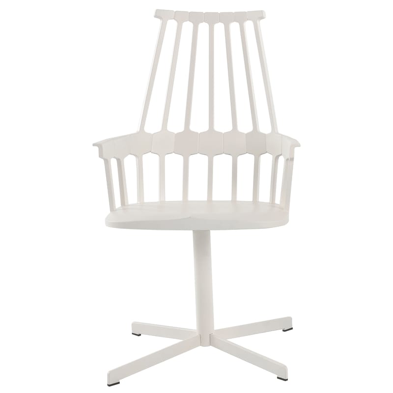 Furniture - Comback Swivel armchair plastic material white Polycarbonate & metal leg - Kartell - White / White legs - Polycarbonate, Steel
