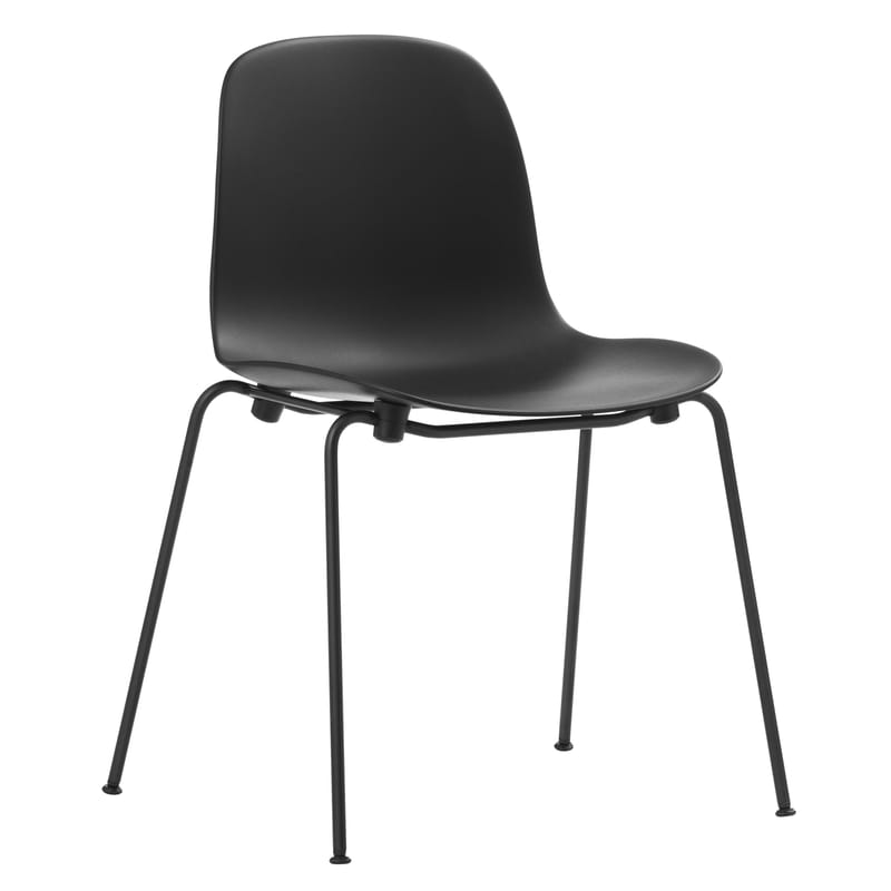 Mobilier - Chaises, fauteuils de salle à manger - Chaise empilable Form plastique noir / 4 pieds métal - Normann Copenhagen - Noir - Acier laqué, Polypropylène