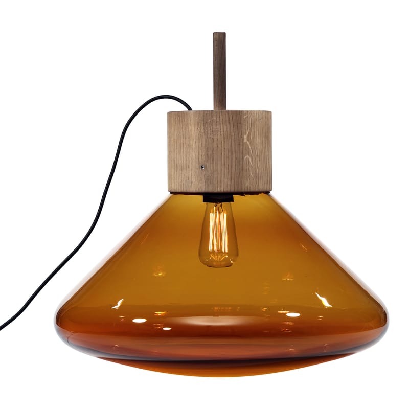Luminaire - Lampes de table - Lampe à poser Muffin Upside Down verre orange / H 52 cm - Brokis - Verre cognac - Chêne, Verre soufflé