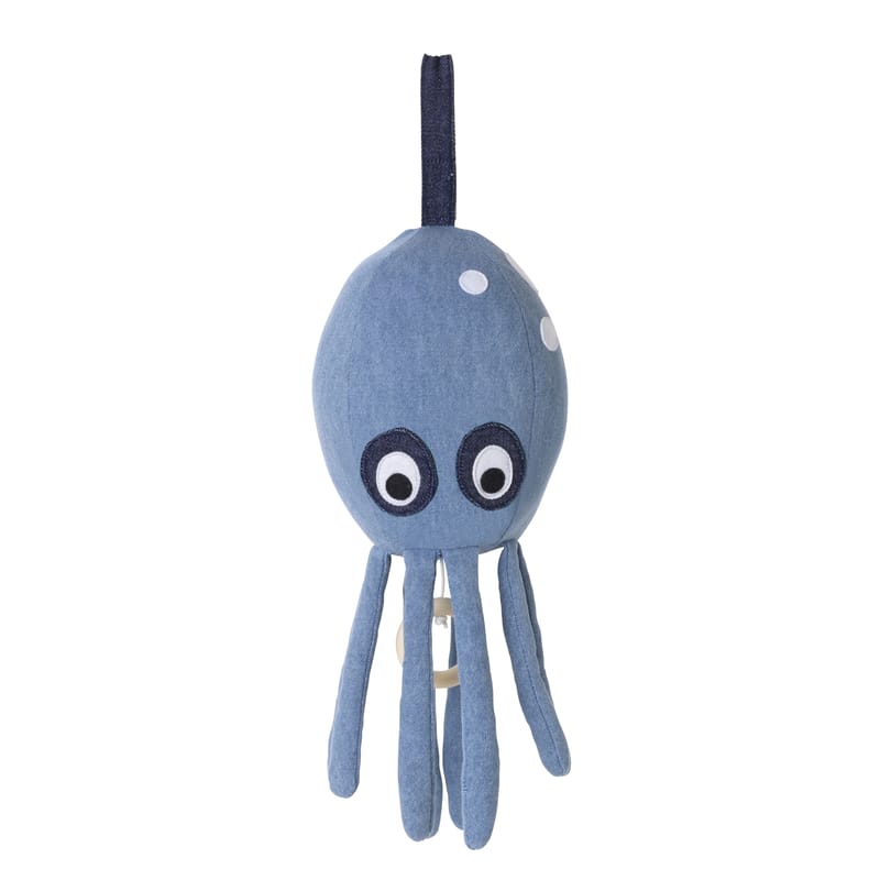 Décoration - Pour les enfants - Mobile musical Octopus tissu bleu gris / Coton jean - Ferm Living - Bleu jean - Coton jean biologique