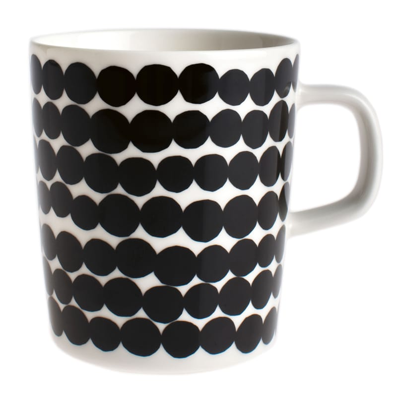 Table et cuisine - Tasses et mugs - Mug Siirtolapuutarha céramique blanc noir / 25 cl - Marimekko - Räsymatto / Noir & blanc - Porcelaine émaillée