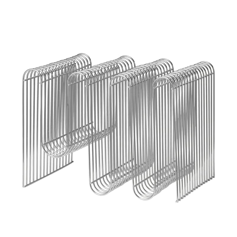 Décoration - Paniers et petits rangements - Porte-revues Curva métal argent / L 40 x H 30 cm - AYTM - Argent - Fer plaqué chrome