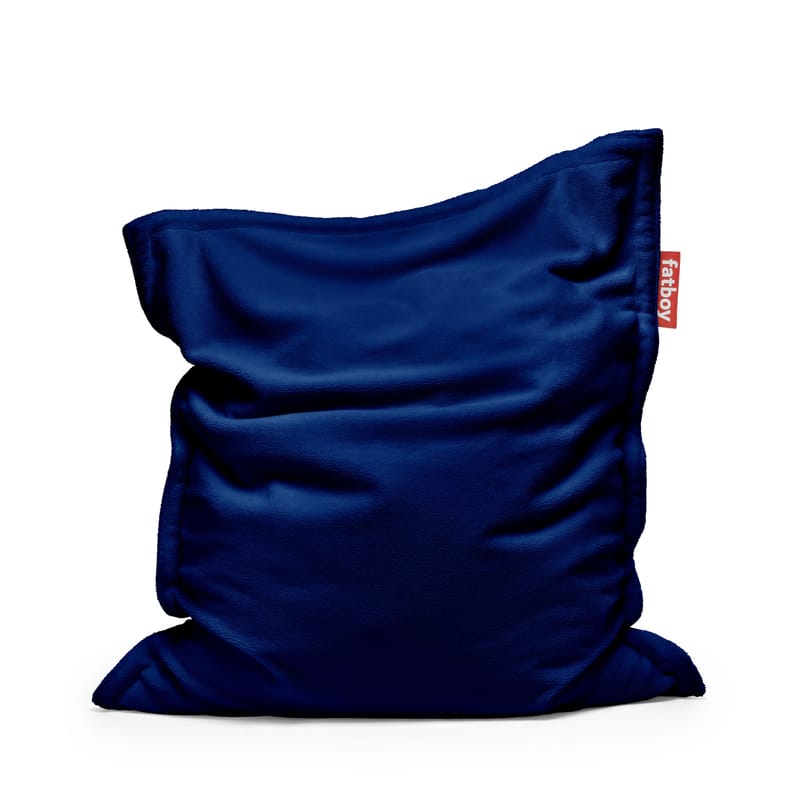 Mobilier - Poufs - Pouf Original Slim Teddy tissu bleu / Tissu duveteux ultra-doux - 155 x 120 cm - Fatboy - Bleu roi -  Micro-billes EPS, Tissu duveteux polyester