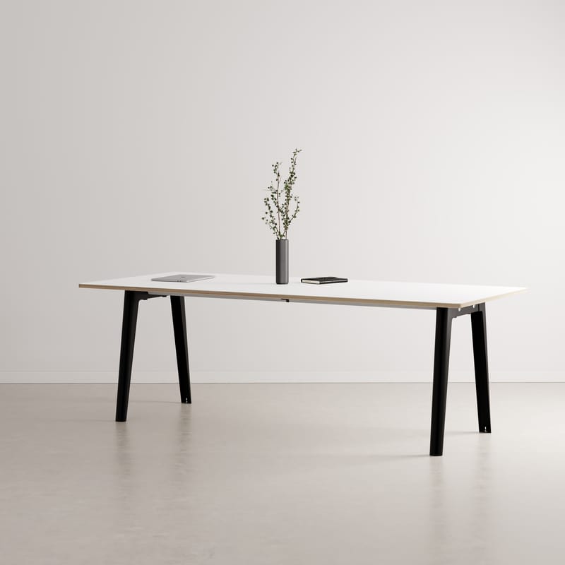 Mobilier - Tables - Table rectangulaire New Modern  / 220 x 95 cm - Stratifié / 10 à 12 personnes - TIPTOE - Noir Graphite / Plateau blanc - Acier thermolaqué, Stratifié