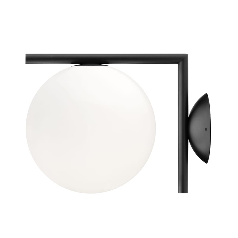 Luminaire - Appliques - Applique IC W1 métal verre blanc noir / Ø 20 cm - Michael Anastassiades, 2014 - Flos - Noir - Acier verni, Verre soufflé