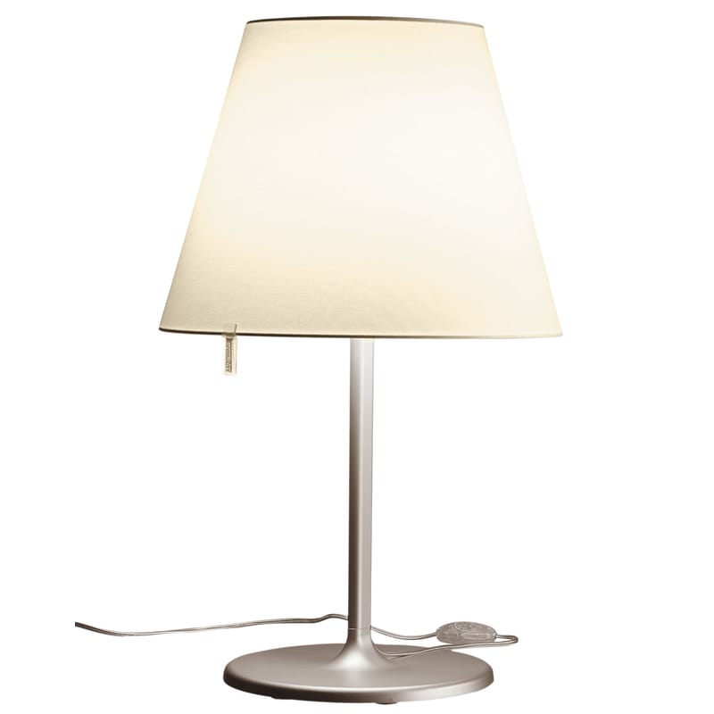 Luminaire - Lampes de table - Lampe de table Melampo Tavolo métal tissu blanc beige / H 58 à 83 cm - Artemide - Pied bronze / diffuseur écru - Aluminium verni, Polycarbonate, Tissu