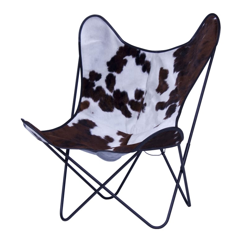 Furniture - Armchairs - AA Butterfly Armchair leather white brown Leather / Black structure - AA-New Design - Black frame / Cow skin - Lacquered steel, Leather