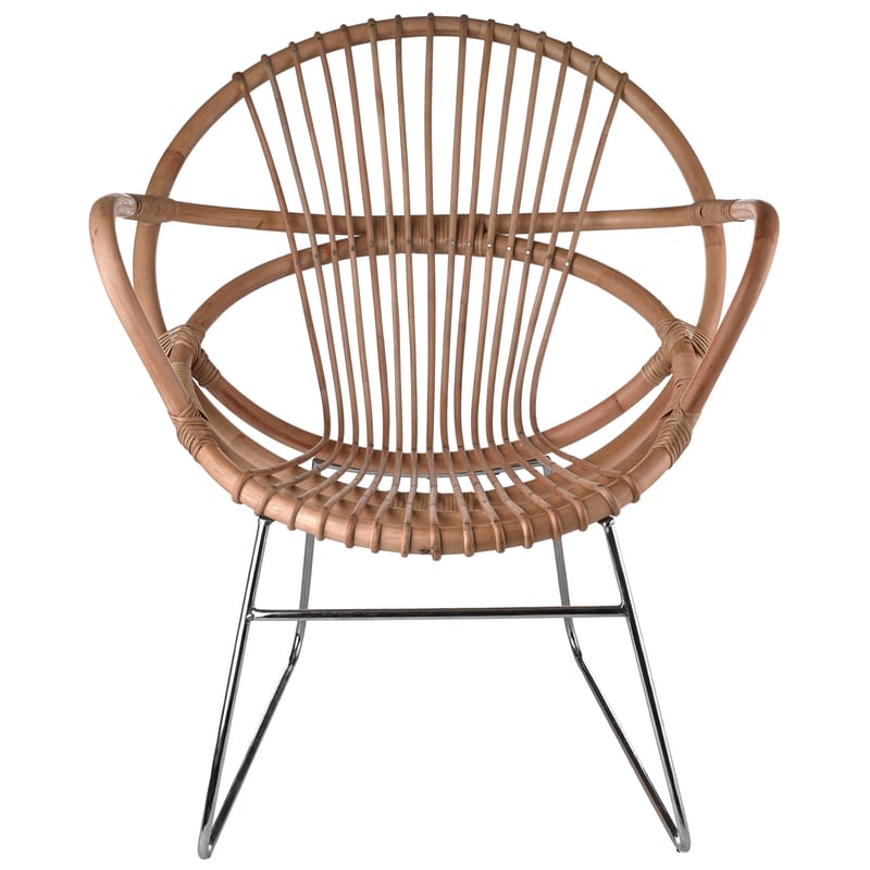 Furniture - Armchairs - Singapore Armchair cane & fibres beige natural wood - Pols Potten - Rattan / Nickel feet  - Nickel, Rattan