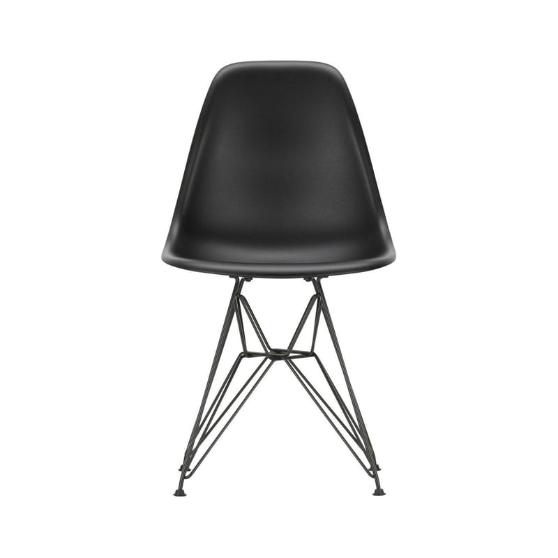 Mobilier - Chaises, fauteuils de salle à manger - Chaise RE DSR - Eames Plastic Side Chair plastique noir / (1950) - Pieds noirs / Recyclé - Vitra - Noir / Pieds noirs - Acier laqué époxy, Plastique recyclé post-consommation