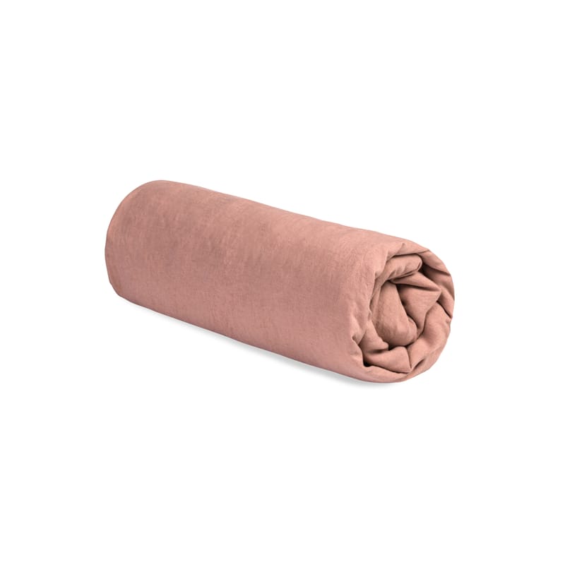 Décoration - Textile - Drap-housse 160 x 200 cm  tissu rose orange marron / Lin lavé - Au Printemps Paris - 160 x 200 cm / Terracotta - Lin lavé