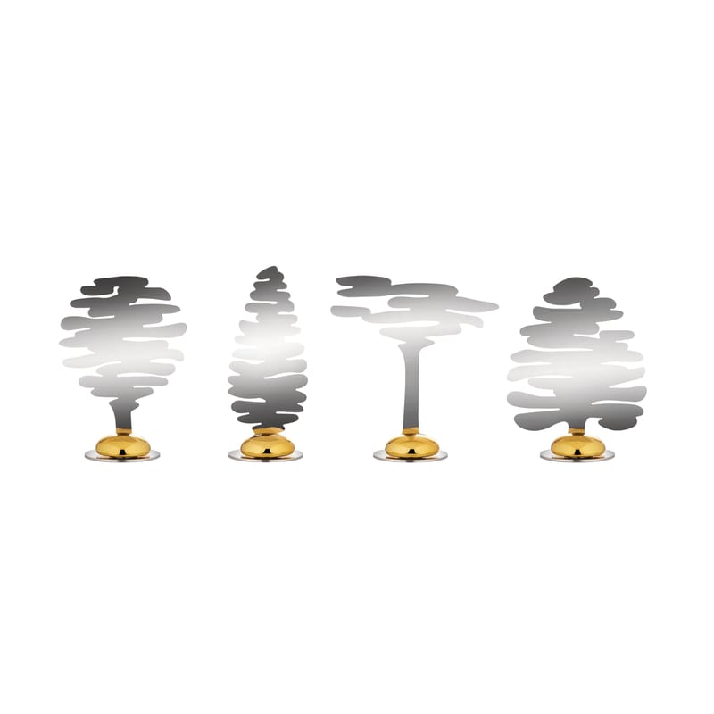 Table et cuisine - Accessoires cuisine - Marque-place Barkplace Tree métal argent / Set de 4 sapins en acier - H 4 cm - Alessi - Acier & or - Acier, Porcelaine